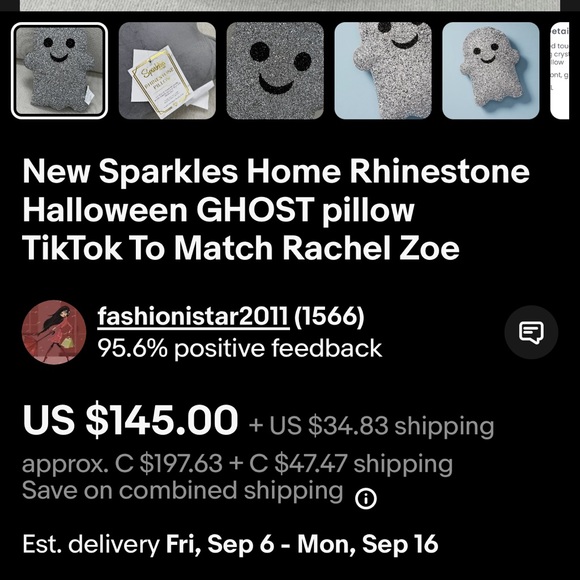 Full Rhinestone Ghost Pillow by Sparkles Home - Picture 4 of 4